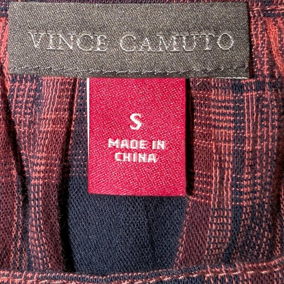 Vince Camuto | Sunset Plaid Square Neck Short Sleeve Top Pink Red | Small - Picture 5 of 10
